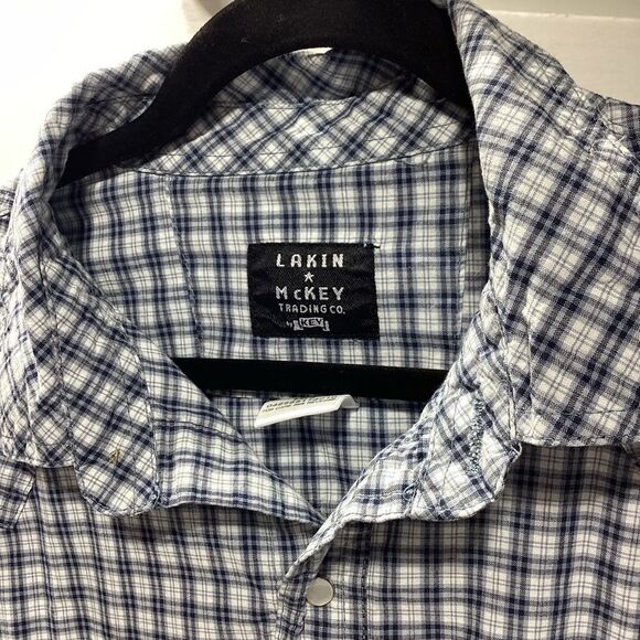 Lakin McKey Trading Co By Key Long Sleeve Blue Plaid Pearl Snap Shirt 2XLR - Picture 2 of 12